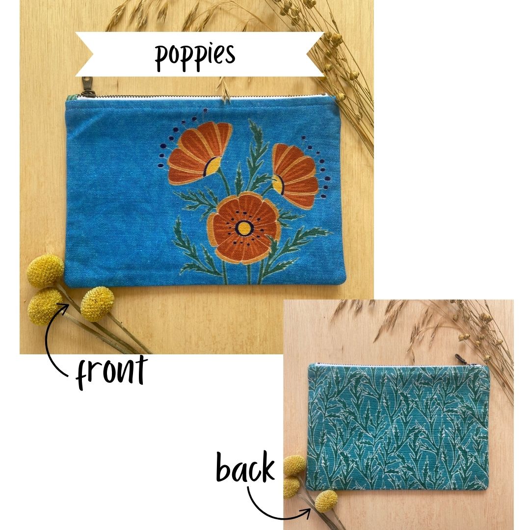 Poppies Zipper Pouch - Large