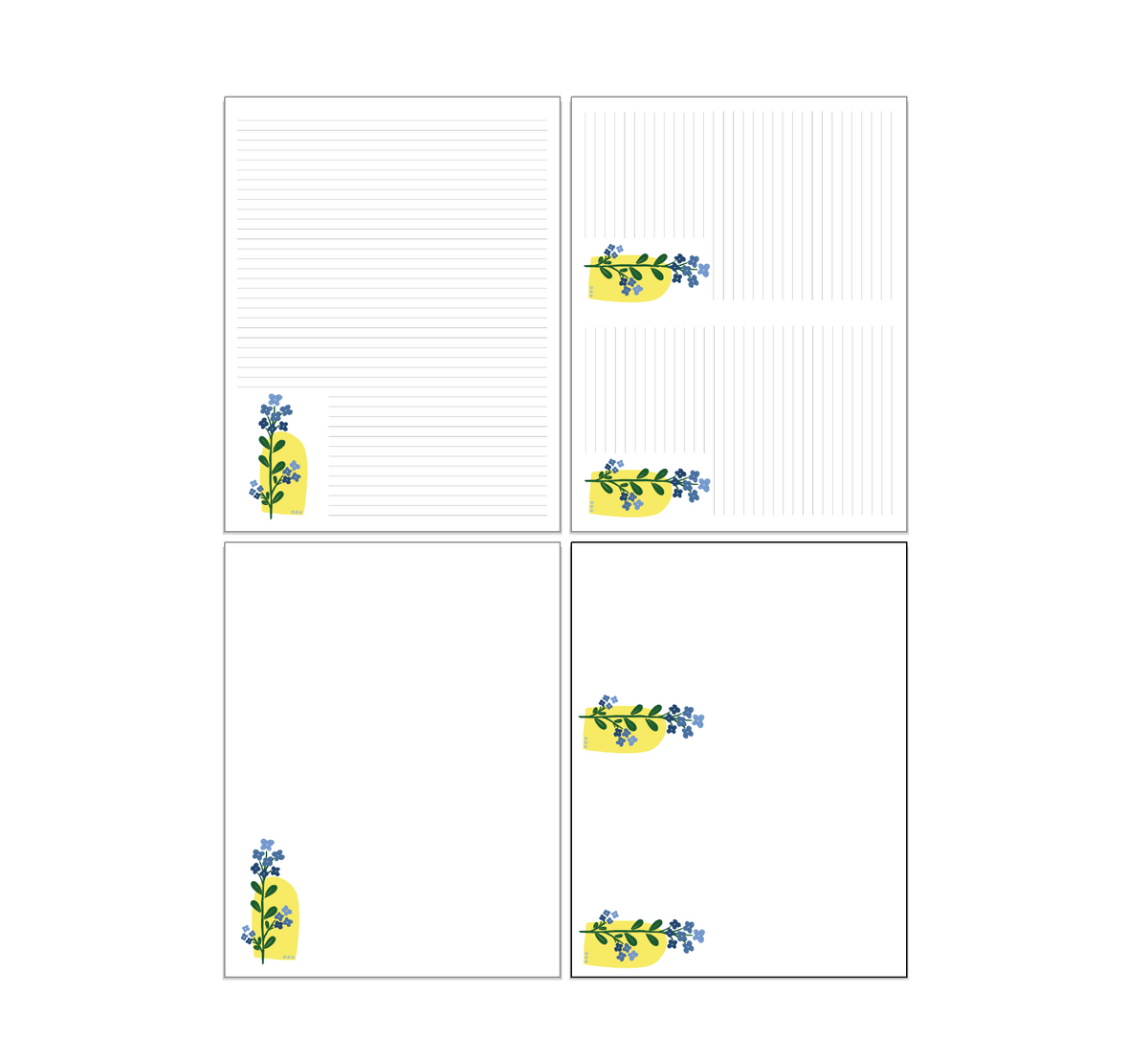 Blue Wallflower Stationery Paper