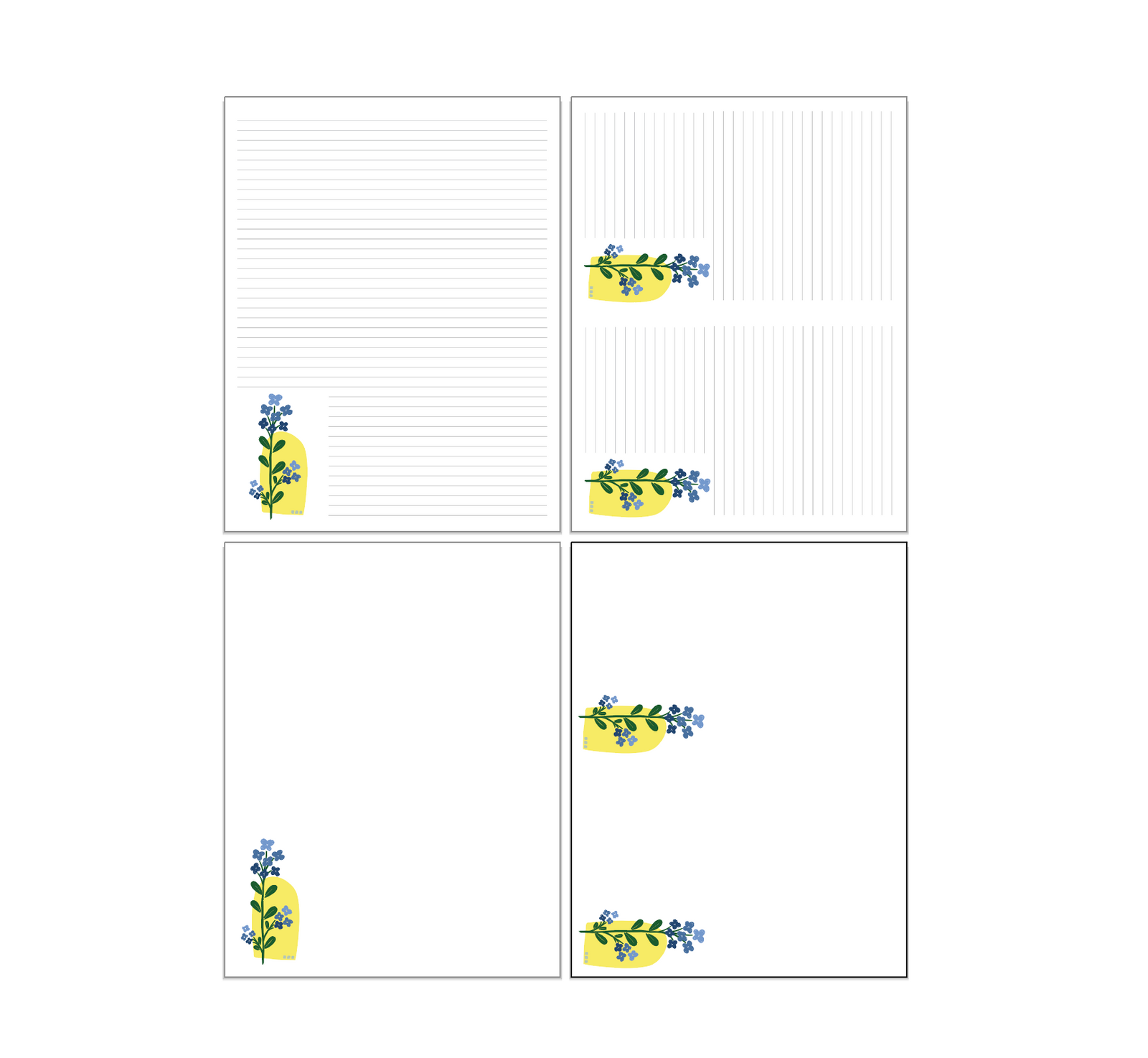 Blue Wallflower Stationery Paper