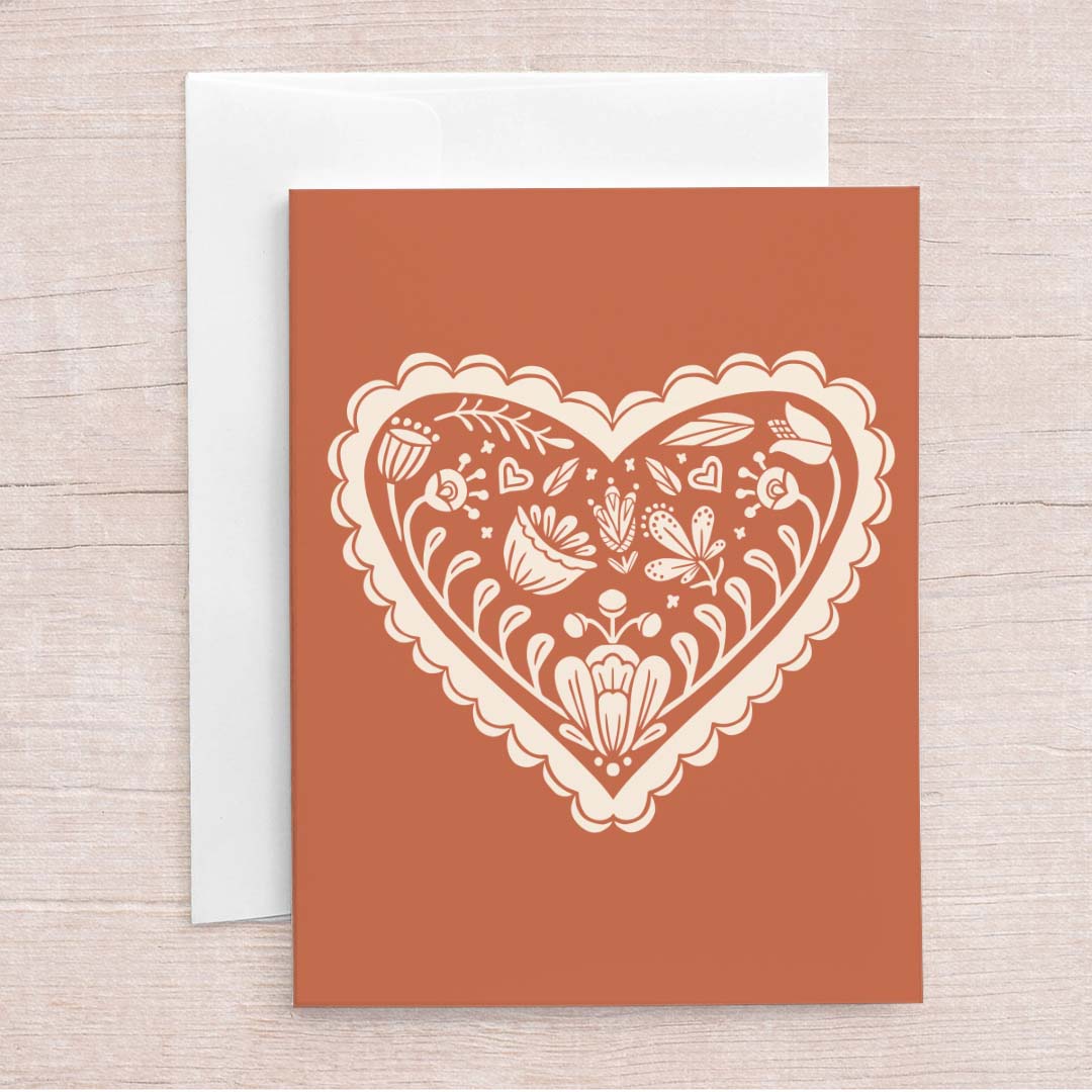 Folk Valentine Heart Greeting Card