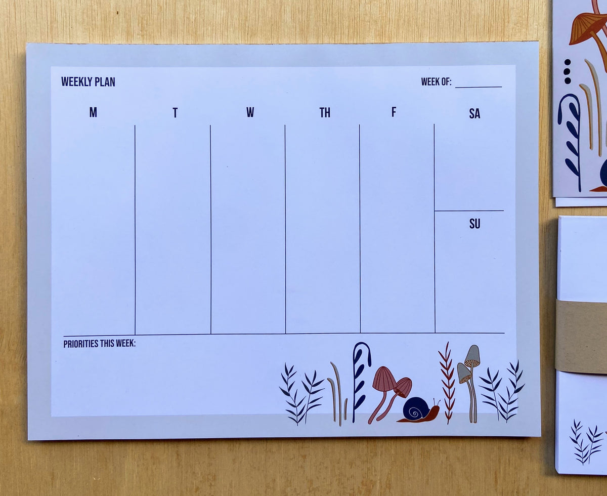 Weekly Calendar Notepad - Mushroom Forest