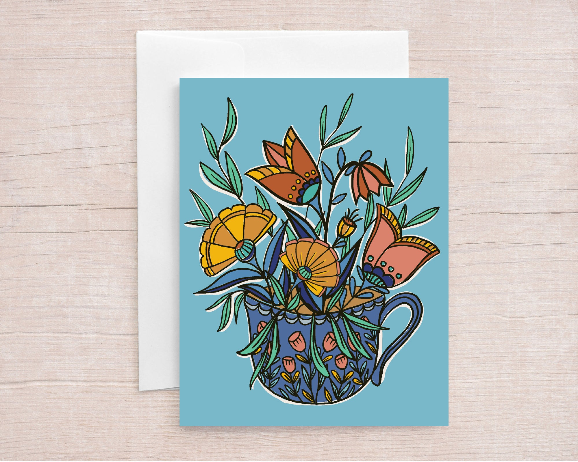 Tea Cup Bouquet Greeting Card