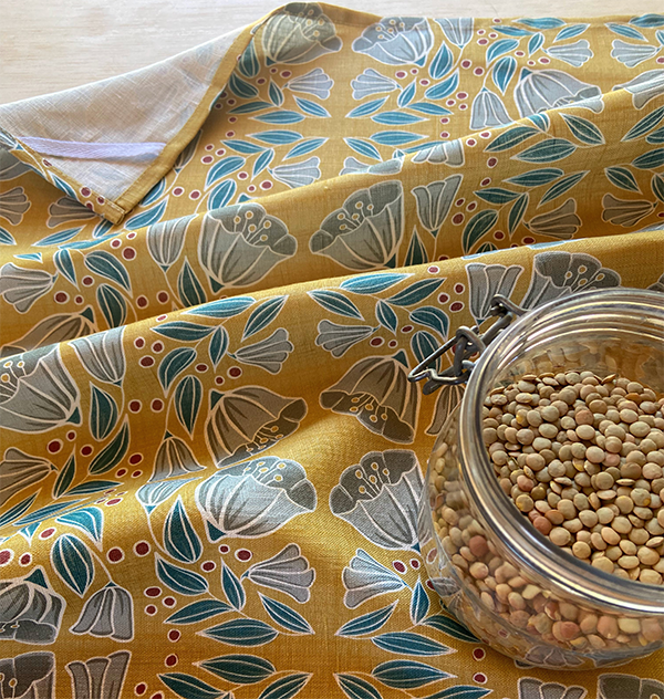 Bluebells on Yellow Tea Towel