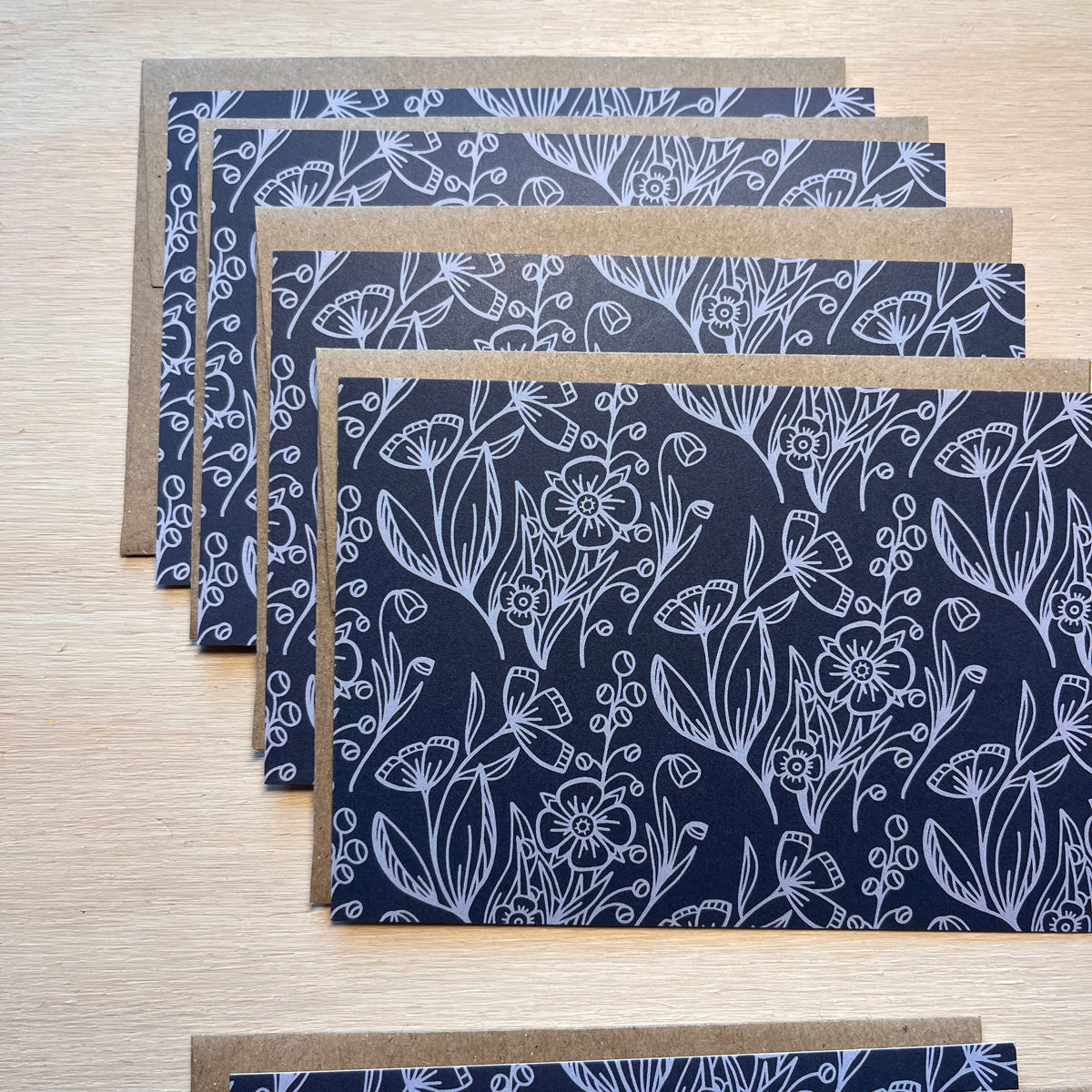 Navy Wildflowers Note Card Boxed Set - 8 Flat Cards
