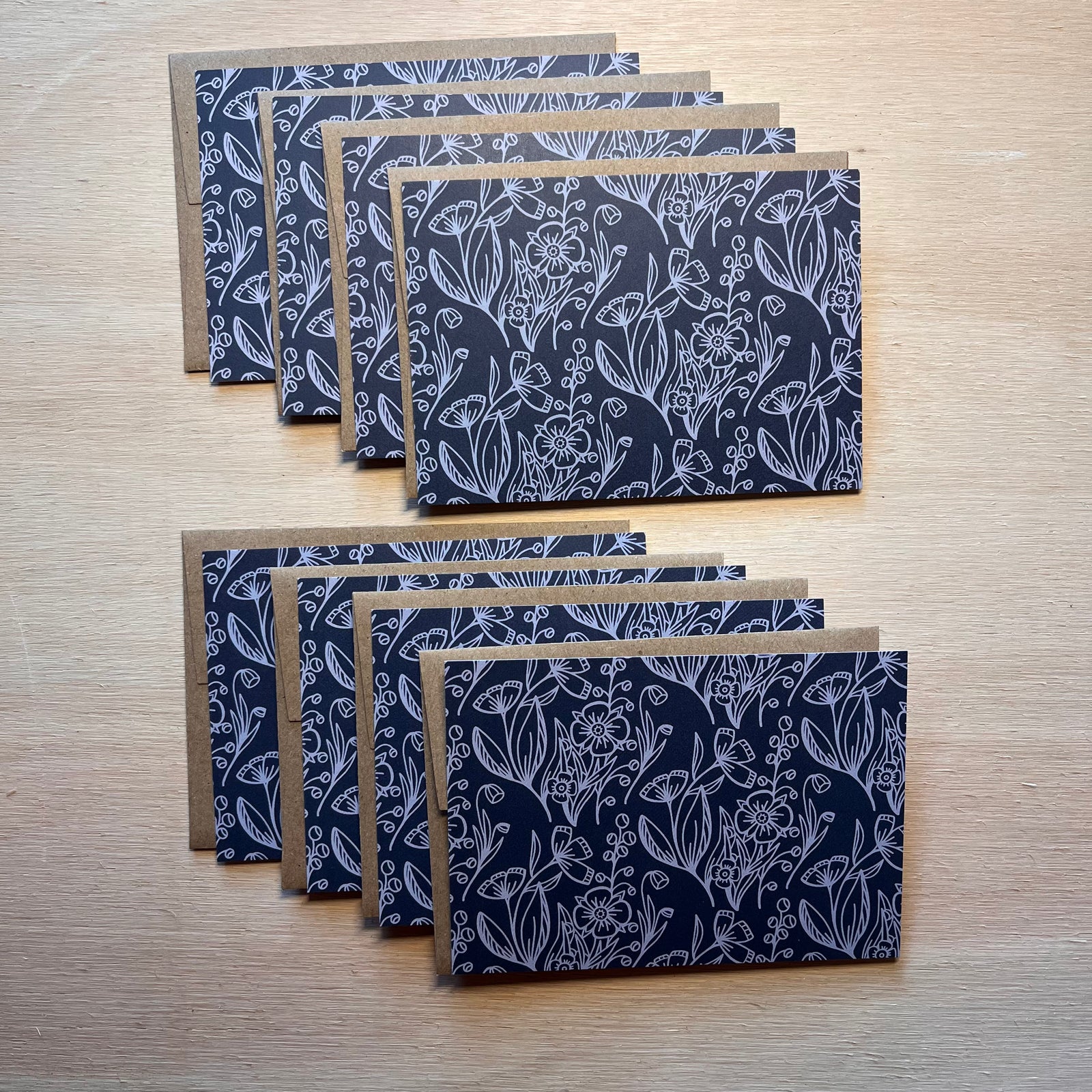 Navy Wildflowers Note Card Boxed Set - 8 Flat Cards