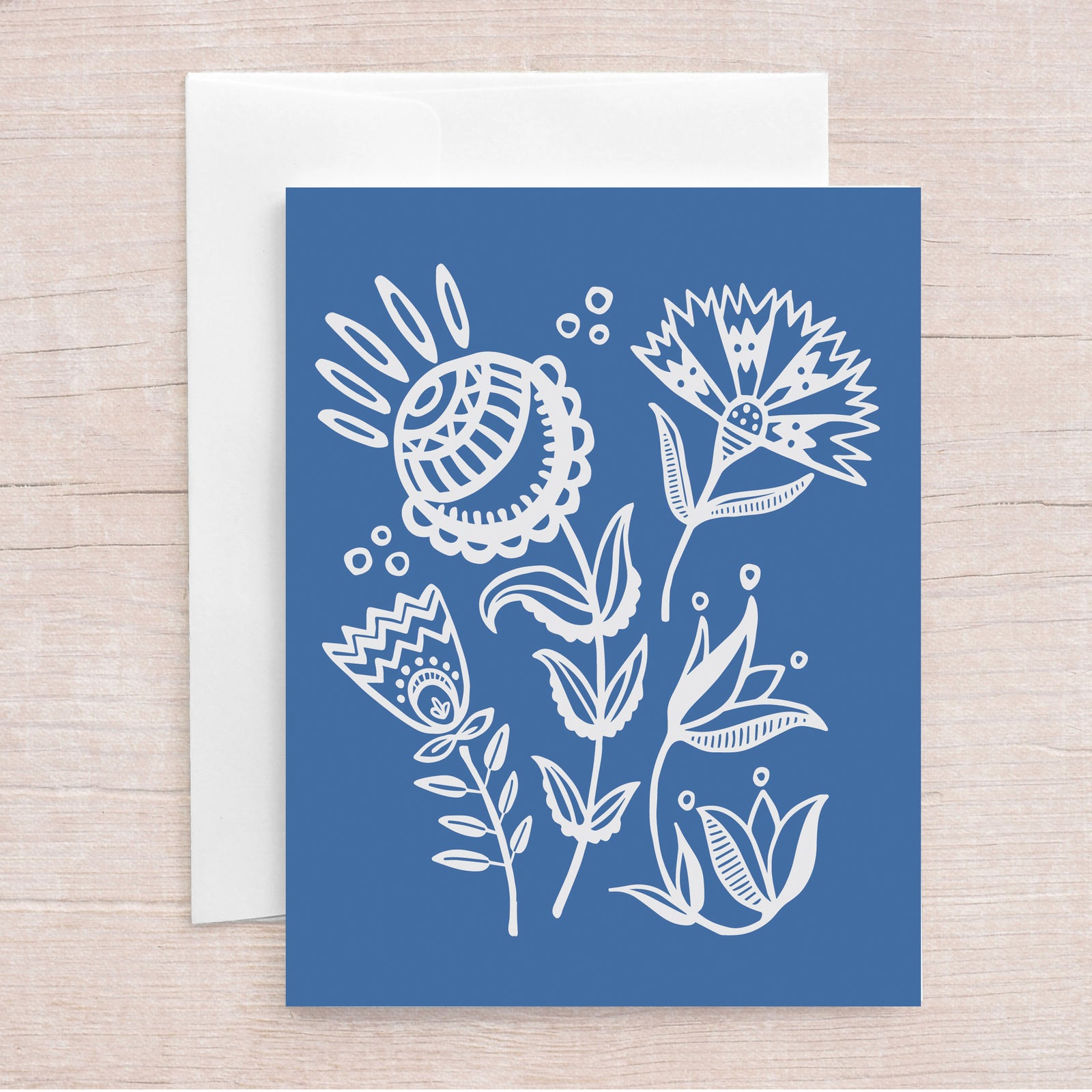 Folk Floral in Blue Greeting Card