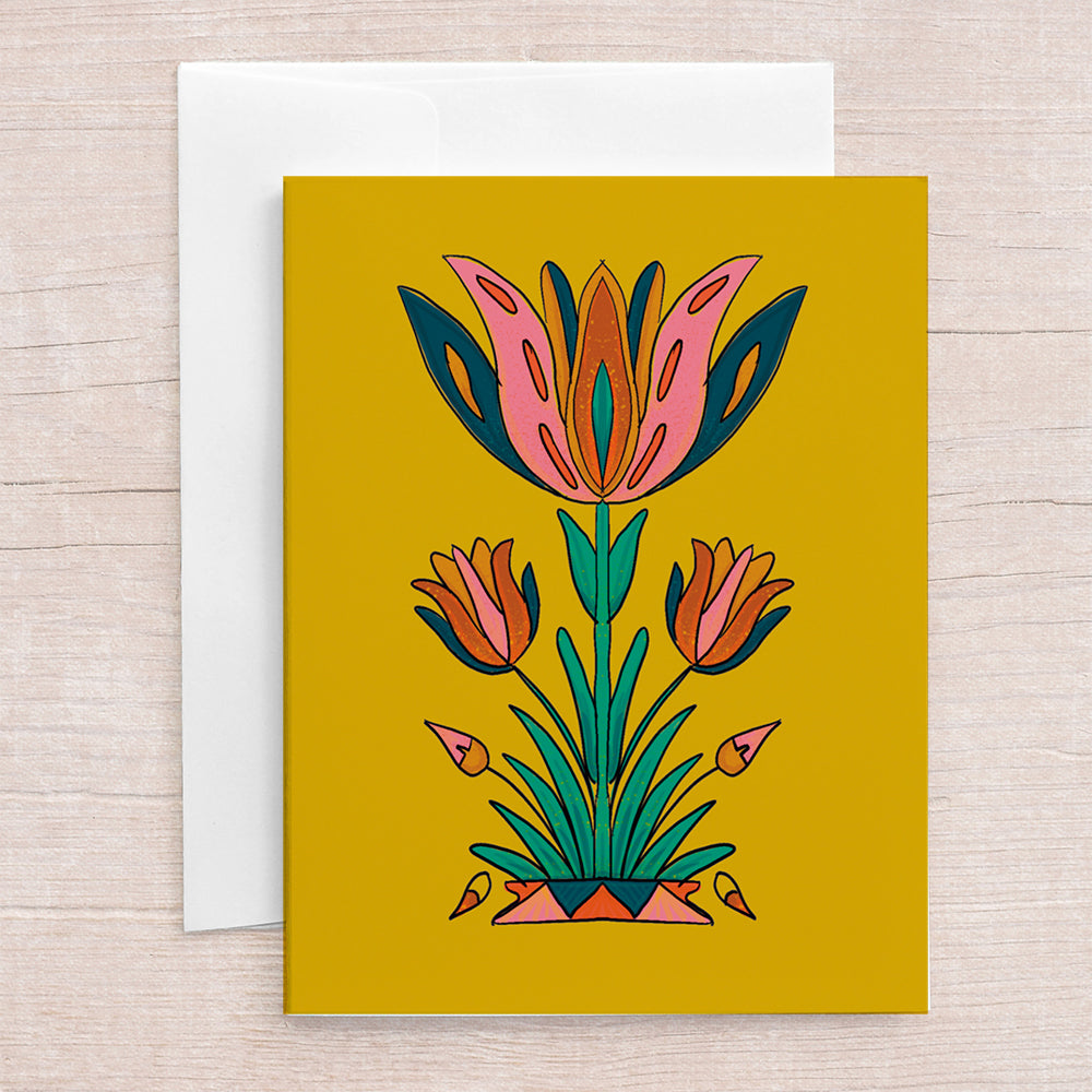 Heirloom Floral Trio Yellow Greeting Card