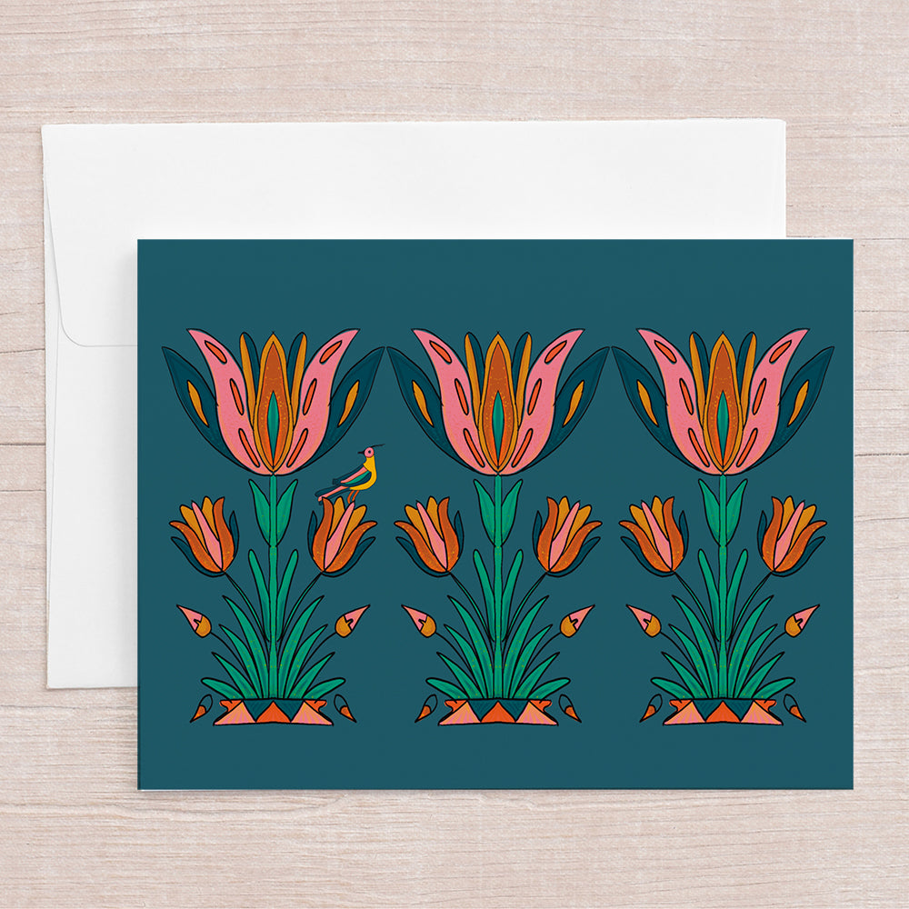 Heirloom Floral Blue Greeting Card