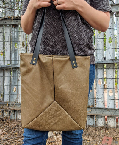 Leather Triangle Tote - Camel