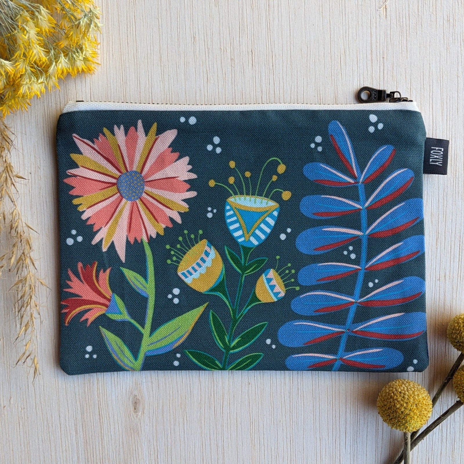 Midnight Blooms Zipper Pouch - Medium Size