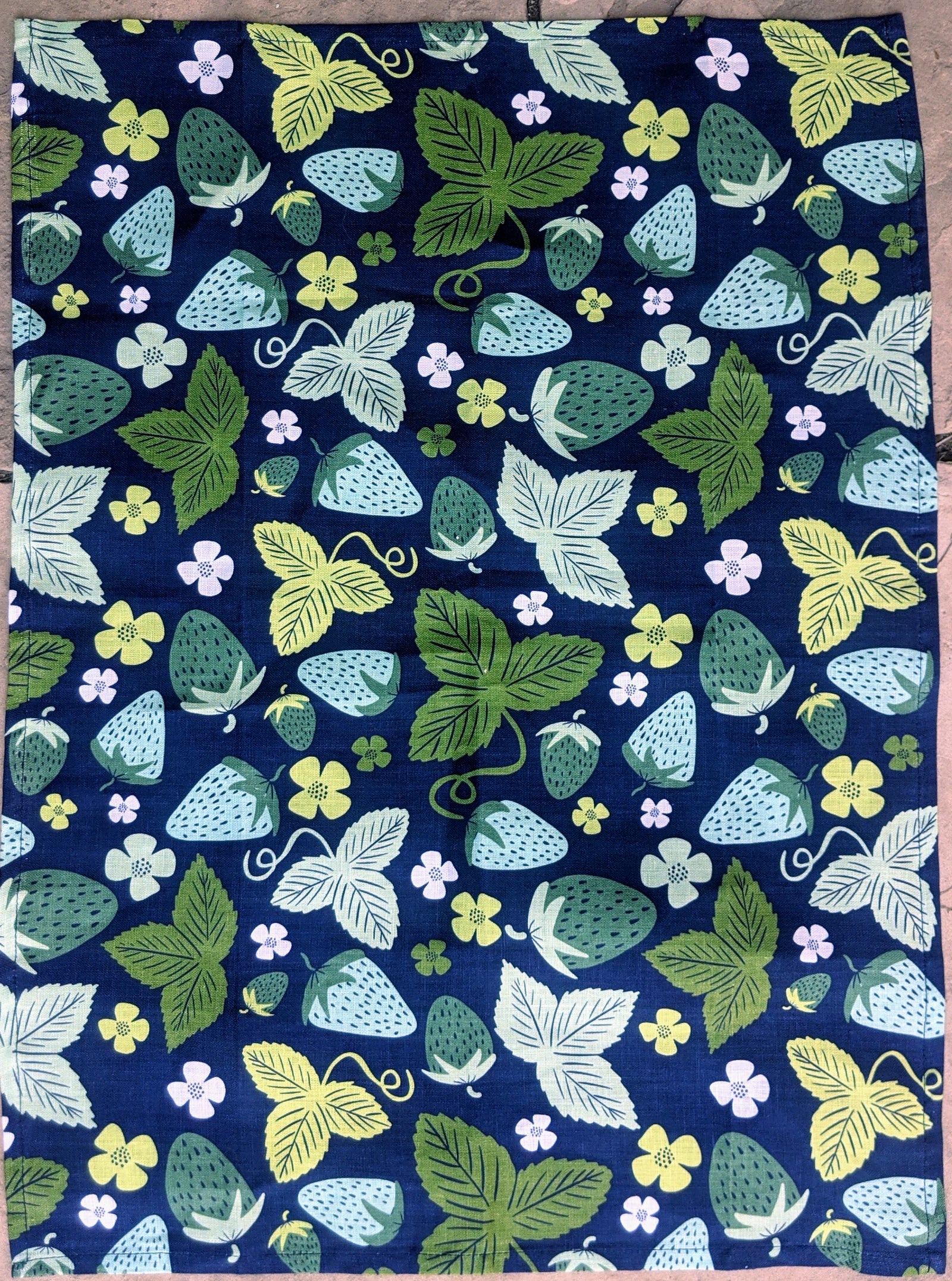 Green Strawberry Field Tea Towel