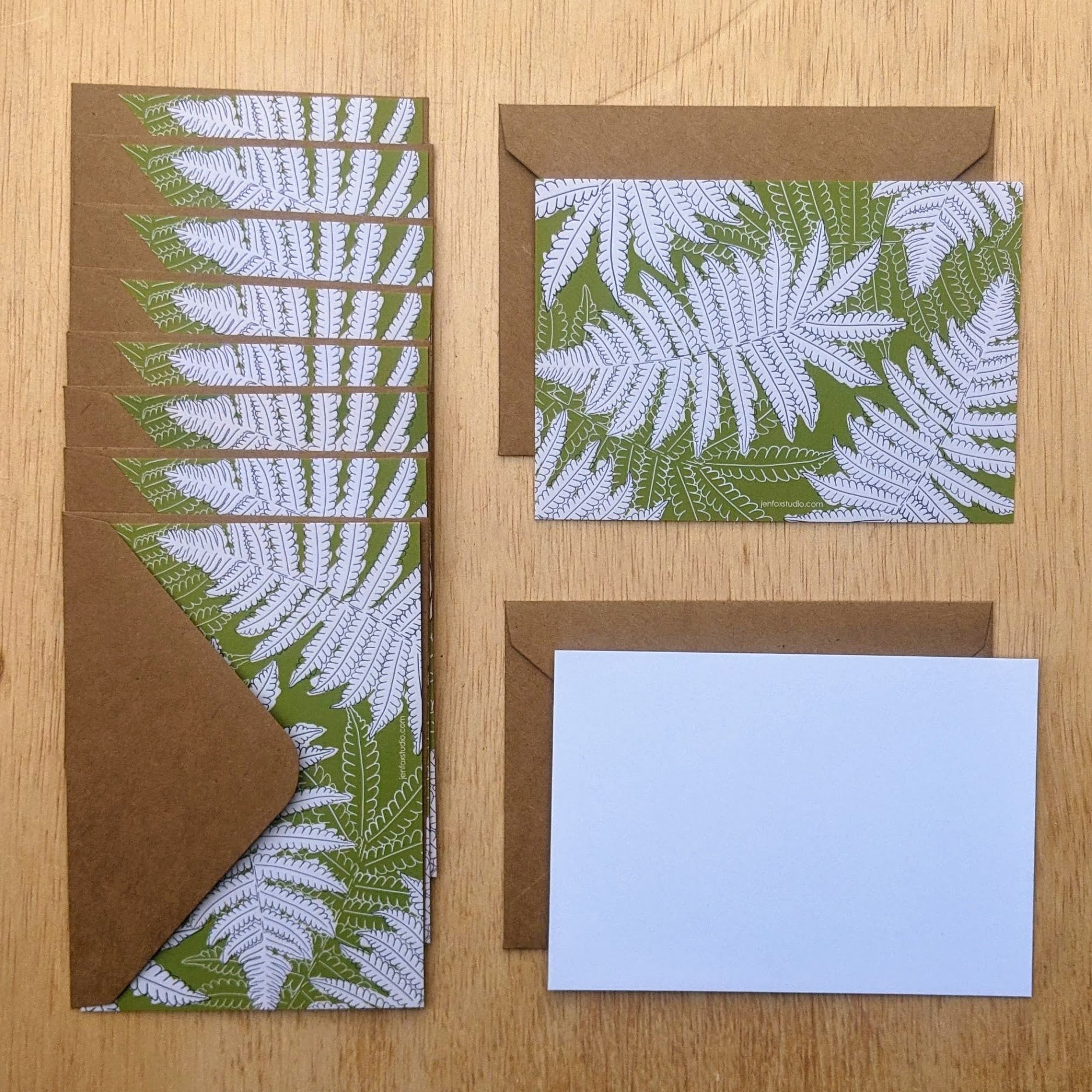 Green Ferns Note Card Boxed Set - 8 Flat Cards