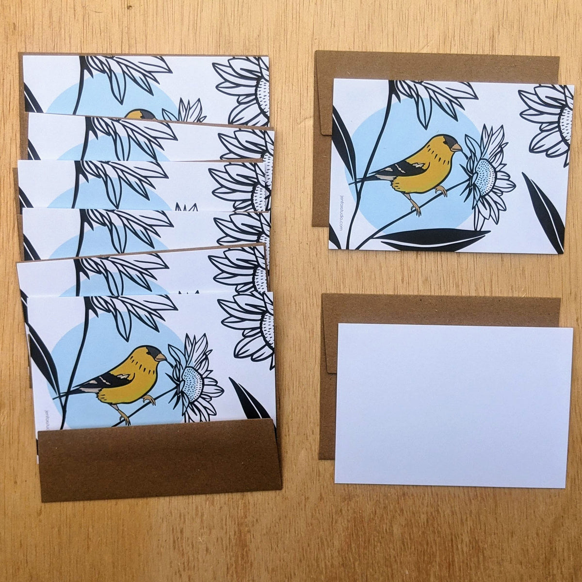 Goldfinch Sunflower Note Card Boxed Set - 8 Flat Cards