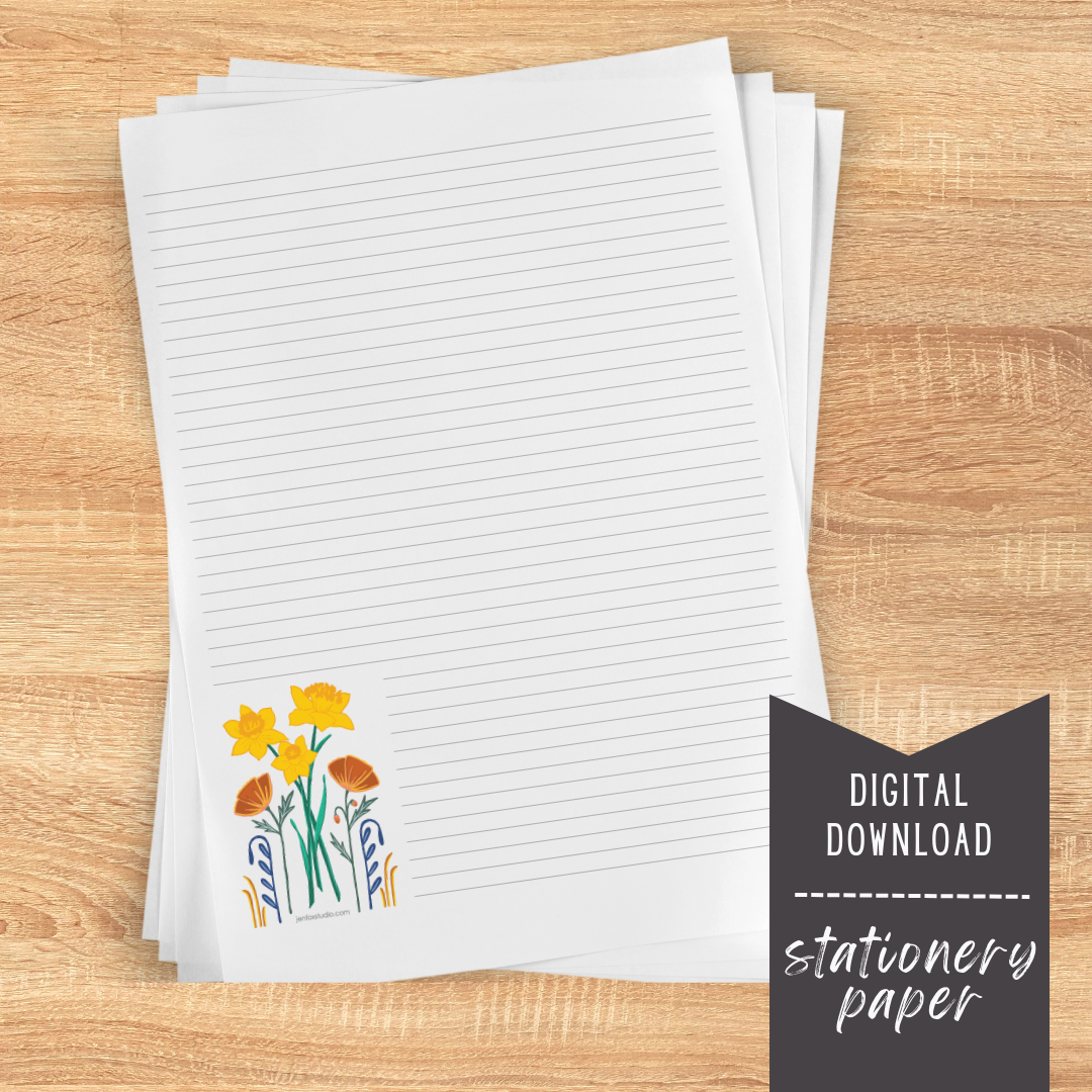 daffodil-bouquet-stationery-paper-jen-fox-studio for Free Printable Letter Writing Stationery Daffodil Bouquet Stationery Paper - Jen Fox Studio for Free Printable Letter Writing Stationery