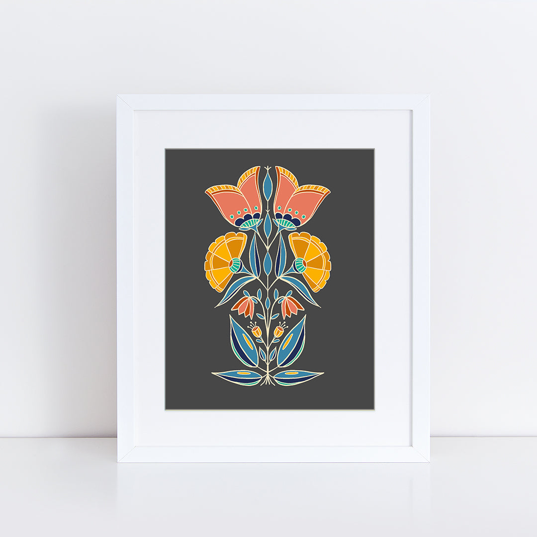 SECONDS Floral Symmetry in Black Art Print