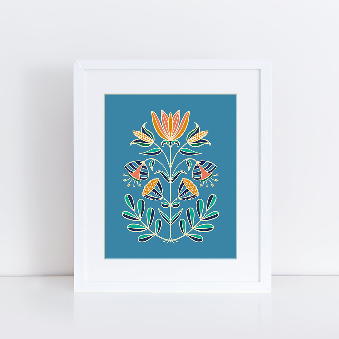 Floral Symmetry in Blue Art Print