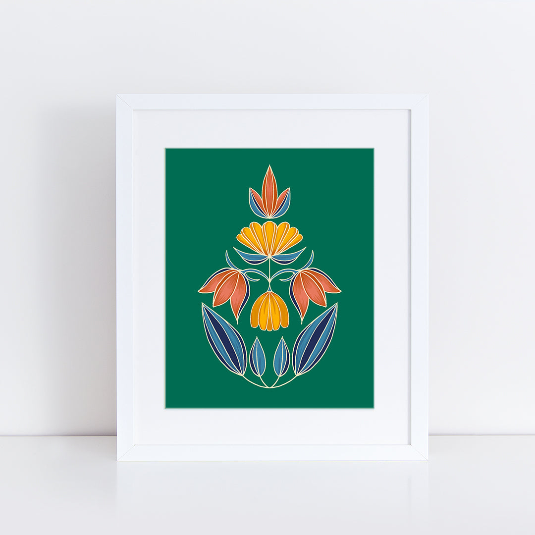 Floral Symmetry in Green Art Print